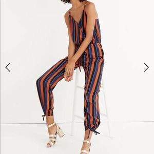 Madewell x No 6 Silk Playa Cami Striped Jumpsuit orange/blue/blk size 4